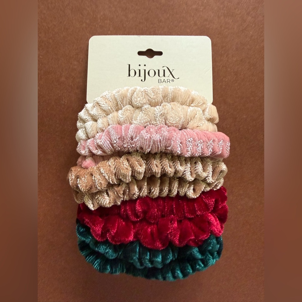 Bijoux Bar Velvet Scrunchie Pack - Cream, Pink, Tan, Red, Green